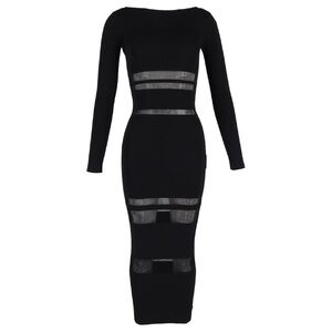 Self-Portrait Black Bateau Neck Long Sleeve Bodycon Dress